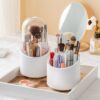Makeup Brush Holder Organizer with Lid, Rotating Dustproof Make Up Brushes Container with Acrylic Cover, Spinning Cosmetics Holders Storage Cup for Vanity Desktop Bathroom Countertop