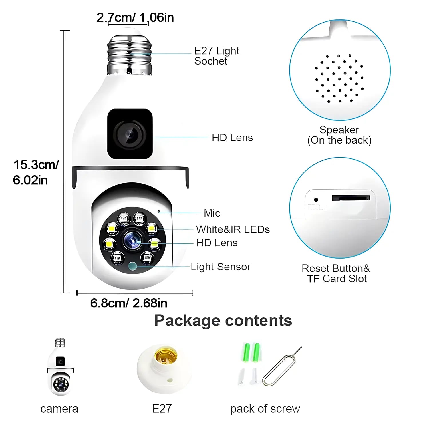 V380 Pro Dual Lens Dual Screen E27 Bulb Camera - HD IP Security camera - Image 2
