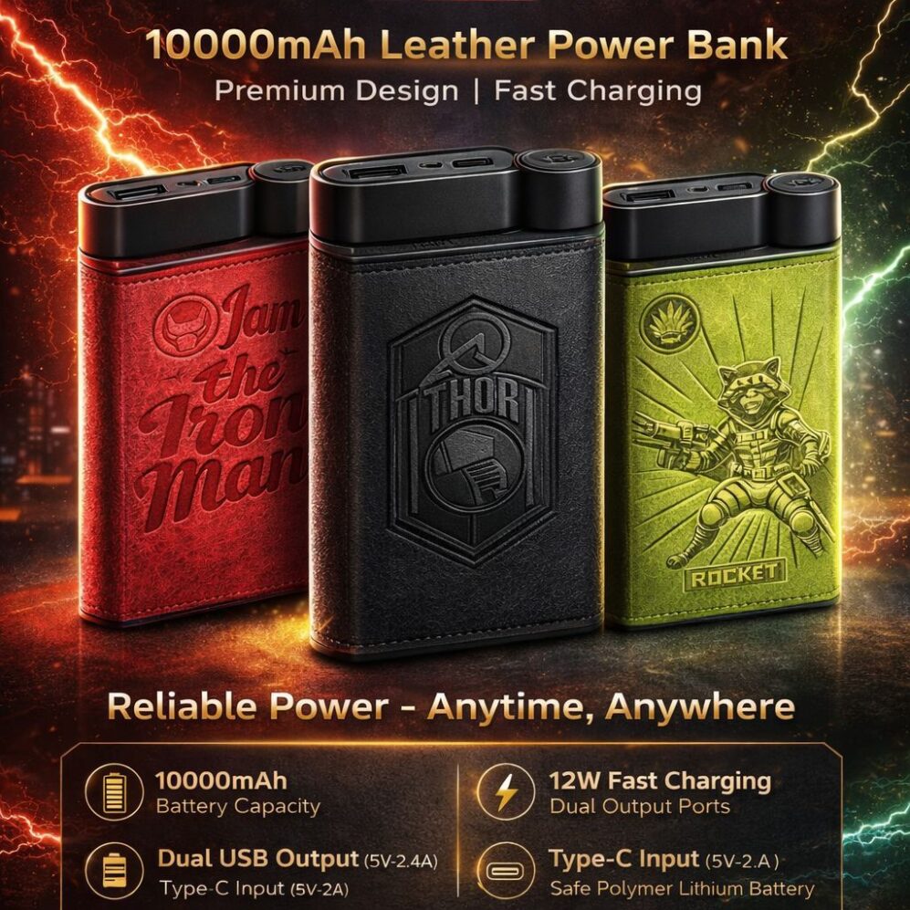 1000mAh Marvel Series Leather Cover Polyner Lithium Battery PowerBank