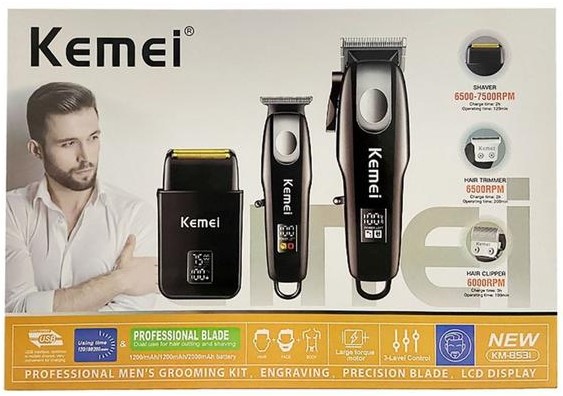 Kit of 3 Kemei Hair Clippers, Finishing Machines, Shaver KM8531