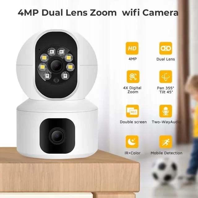 HD Smart 4MP 2+2 WiFi Dual Lens Auto-Tracking Two Way Audio IR Night Vision Camera