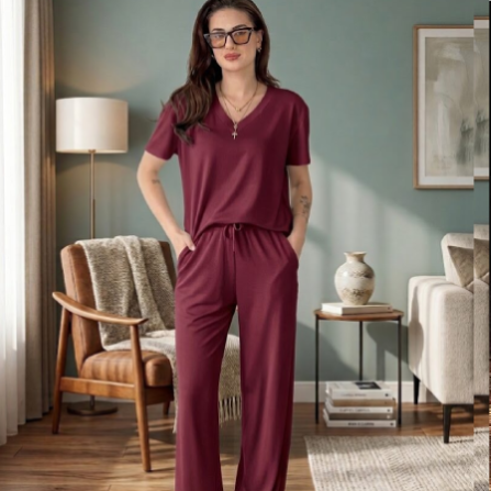 2 Pcs Button lounge Wear  Fabric High Quality soft cotton jersey