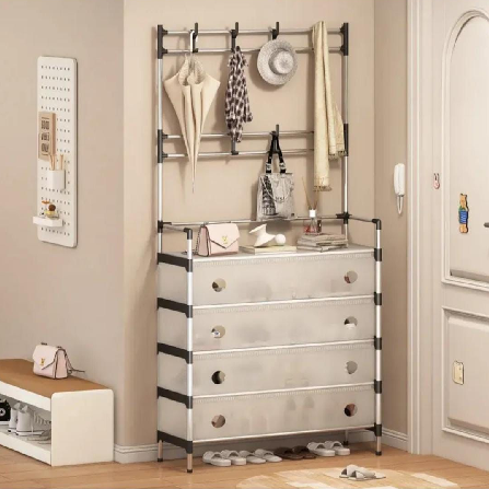 Declutter Your Entryway & Protect Your Footwear: Premium Dustproof Shoe Rack with Upper Hanging Bag