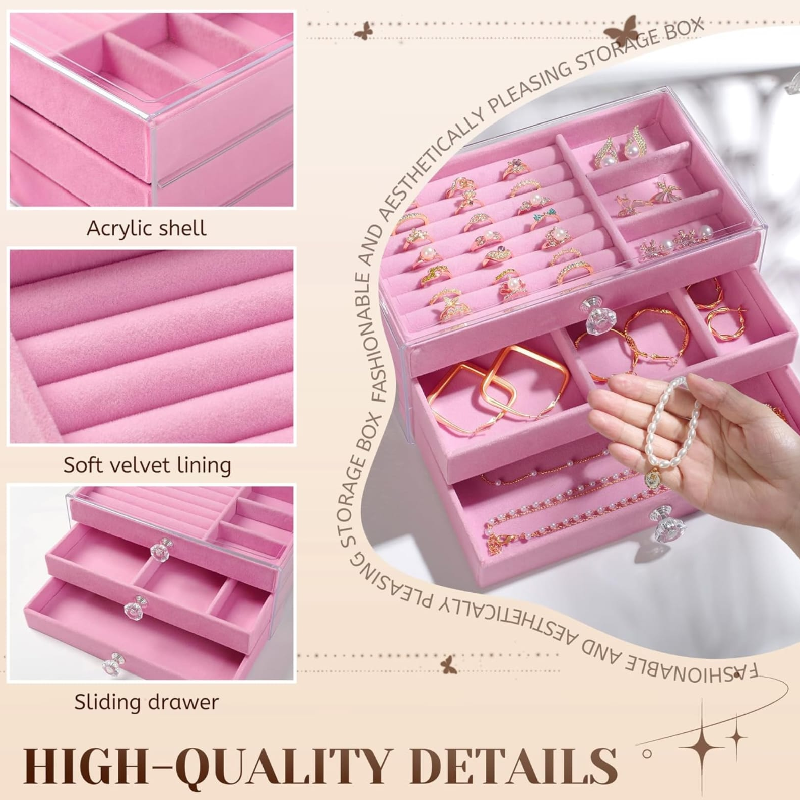 3-Layer Clear Acrylic Jewelry Organizer & Stackable Storage Box