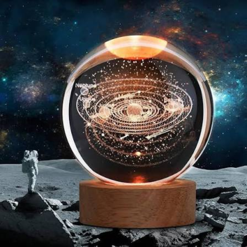 3D Luminous Crystal Ball Night Light with Wooden LED Base