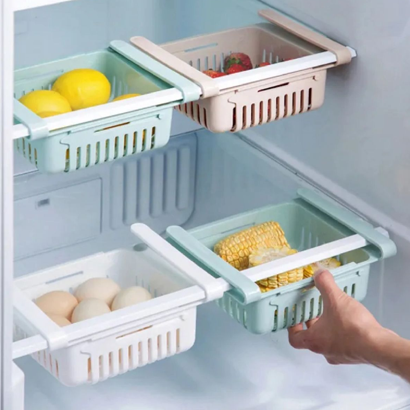 Adjustable Slide-Out Fridge Organizer Drawer & Storage Basket