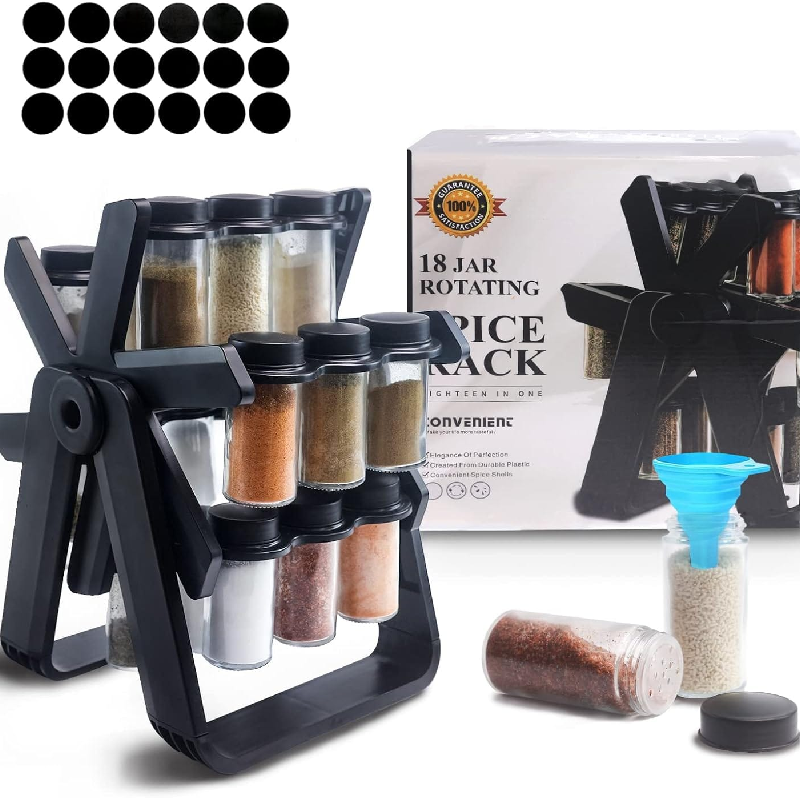 360° Rotating Ferris Wheel Spice Rack with 18 Glass Jars