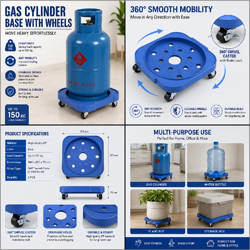 Heavy-Duty Plastic Gas Cylinder Roller Stand & Trolley