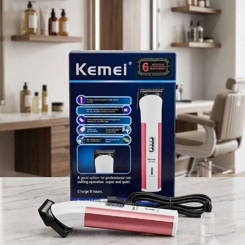 Kemei Rechargeable Hair Trimmer & Clipper (Pink & White Edition)